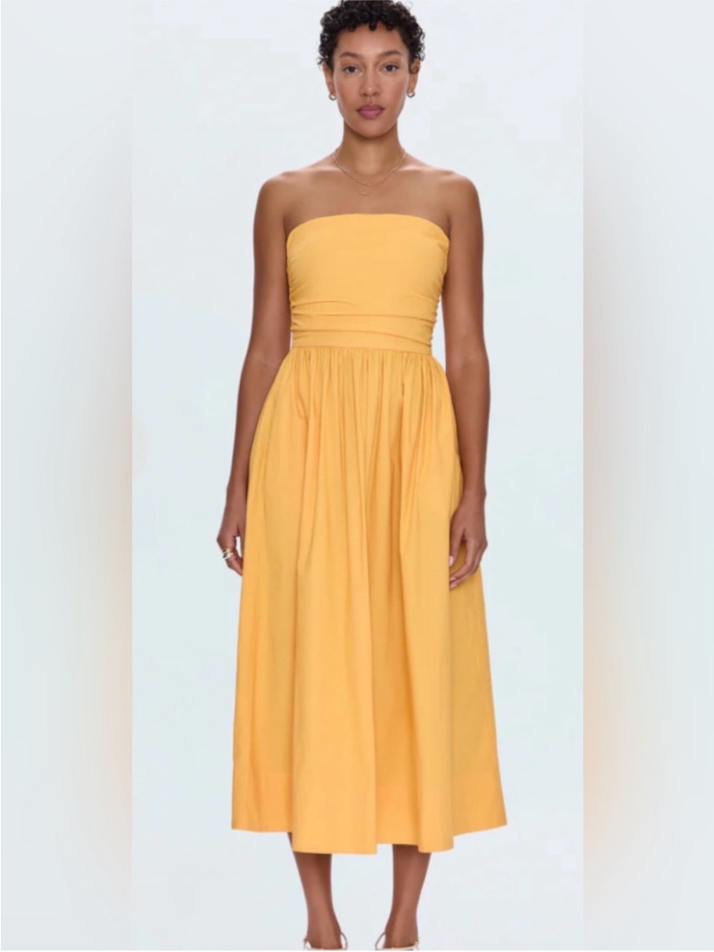 Pistola Strapless Effortless Laceup Backless Mustard Midi Dress w/Pockets Sz Med